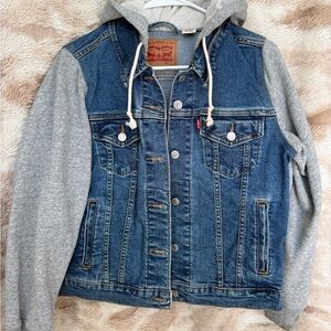 Levi's Blue Denim Jacket with Gray Hood